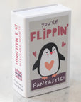 Marvling Bros Ltd You're Flippin' Fantastic Wool Felt Penguin In A Matchbox showing close-up of front of matchbox
