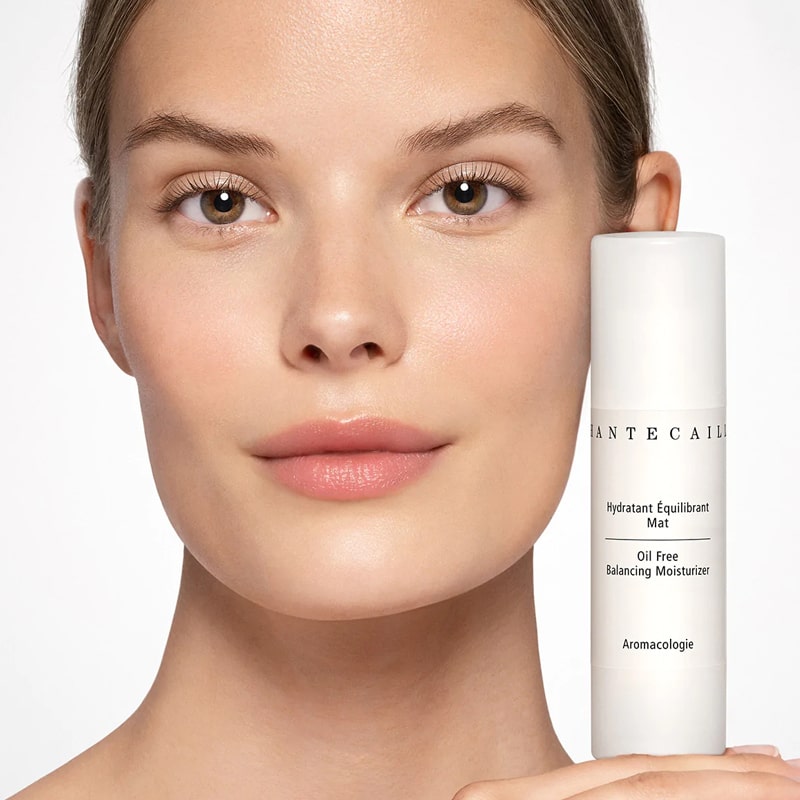 Chantecaille Oil Free Balancing Moisturizer - Product shown next to models face