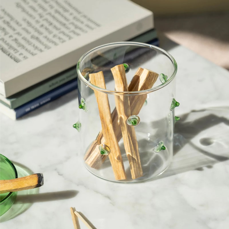 Octaevo Agave Glass Container – Small shown with wooden burning sticks (not included)
