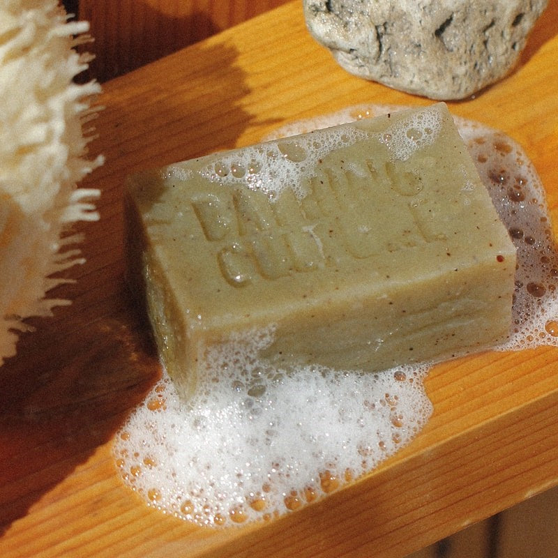 Bathing Culture Mind and Body Bar - Cathedral Grove (4.58 oz) - Product shown surrounded by soap suds