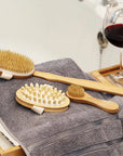 Sava Seasons Bamboo Body & Face Dry Brushing Set - Products displayed on towel
