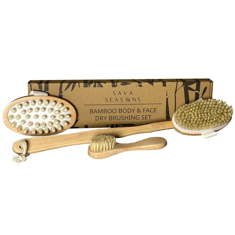 Sava Seasons Bamboo Body & Face Dry Brushing Set (4 pcs)