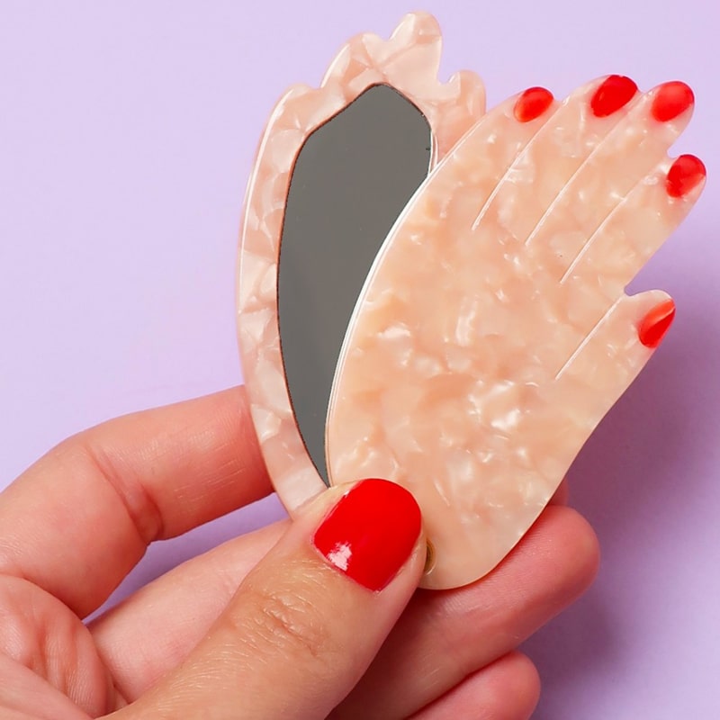 Coucou Suzette White Hand Mirror - Product shown in models hand 