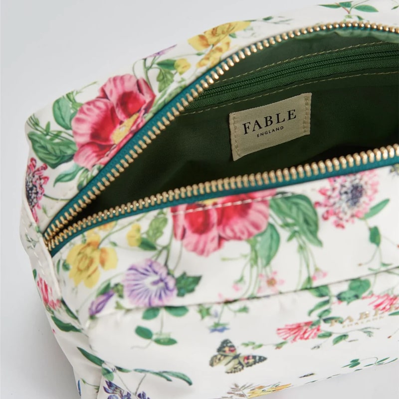 Fable England Beth Cosmetic Pouch - Blooming - Product displayed with zipper open
