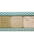 LES PANACEES 3-in-1 Travel Set - In the Shade of Cypresses shown with open box displaying all 3 soaps