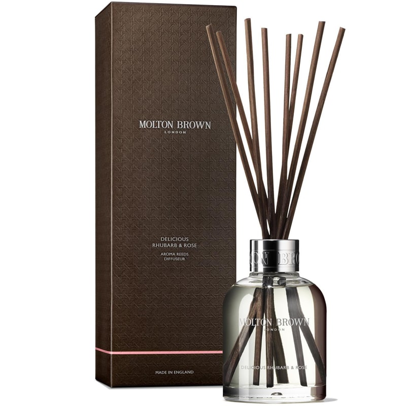 Molton Brown Delicious Rhubarb &amp; Rose Aroma Reeds - Product shown next to box