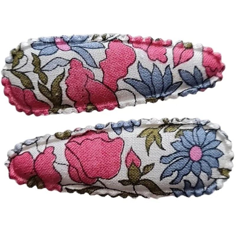 Floras Almond Scallop Clips – Liberty Poppy & Daisy Linen Pink (1 set)