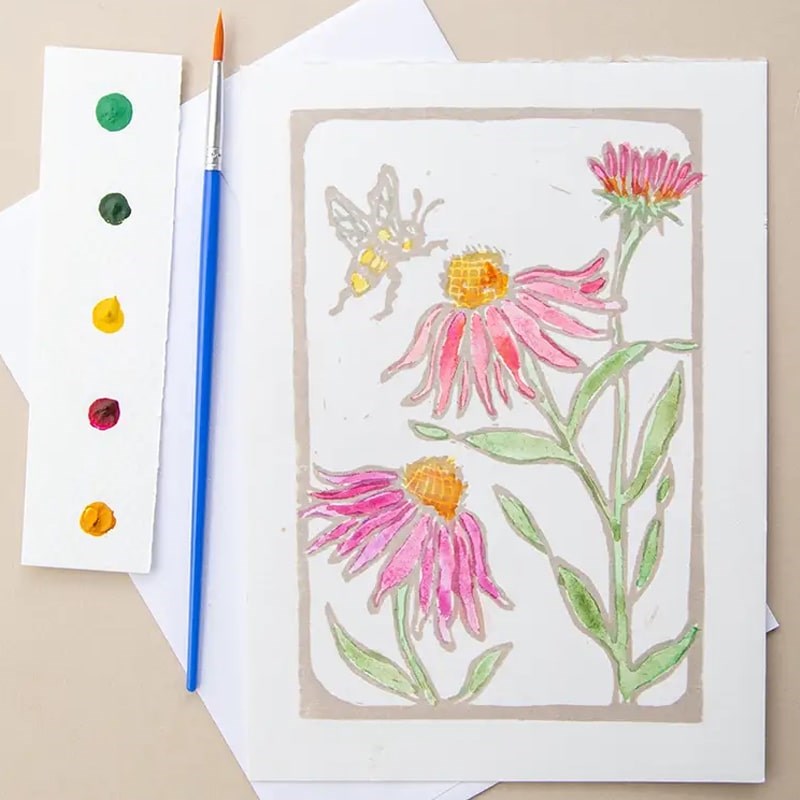 Ashes &amp; Arbor Cone Flower &amp; Bee Watercolor Art Card Kit (1 pc)