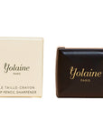Yolaine The Lip Pencil Sharpener - Packaging and pencil sharpener side by side