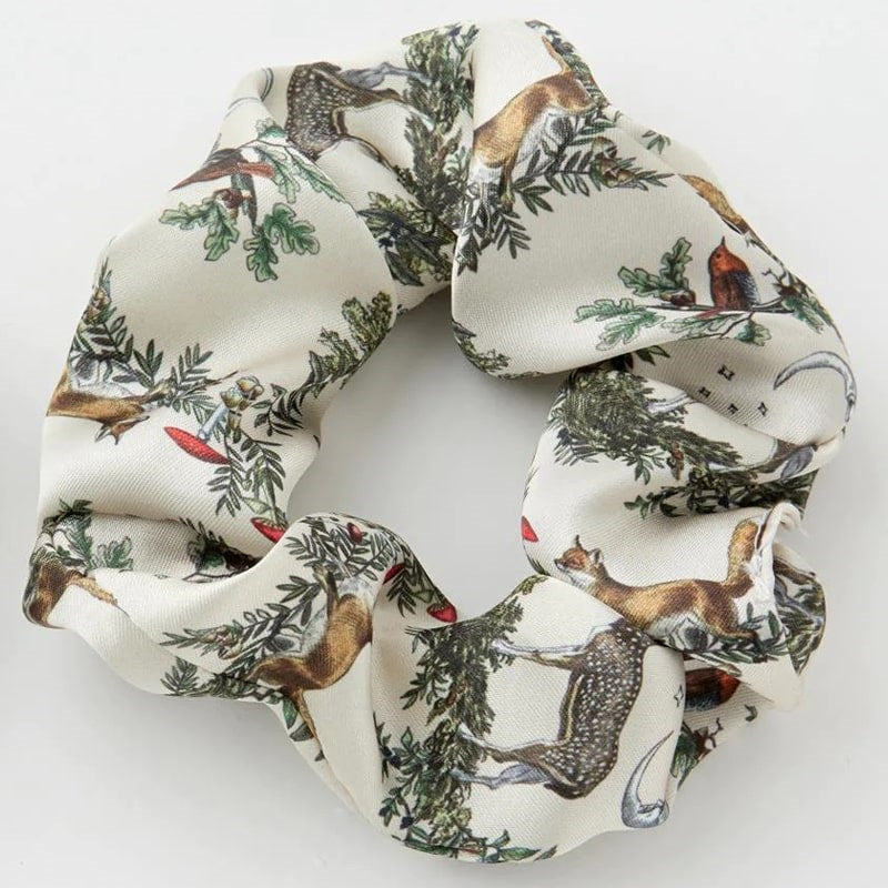 Fable England A Night's Tale - Grey Woodland Scene Scrunchie + Bow Set - Scrunchie shown on white background
