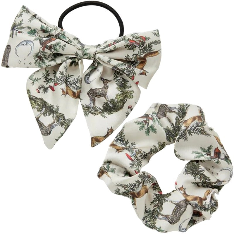 Fable England A Night&#39;s Tale - Grey Woodland Scene Scrunchie + Bow Set (2 pcs)