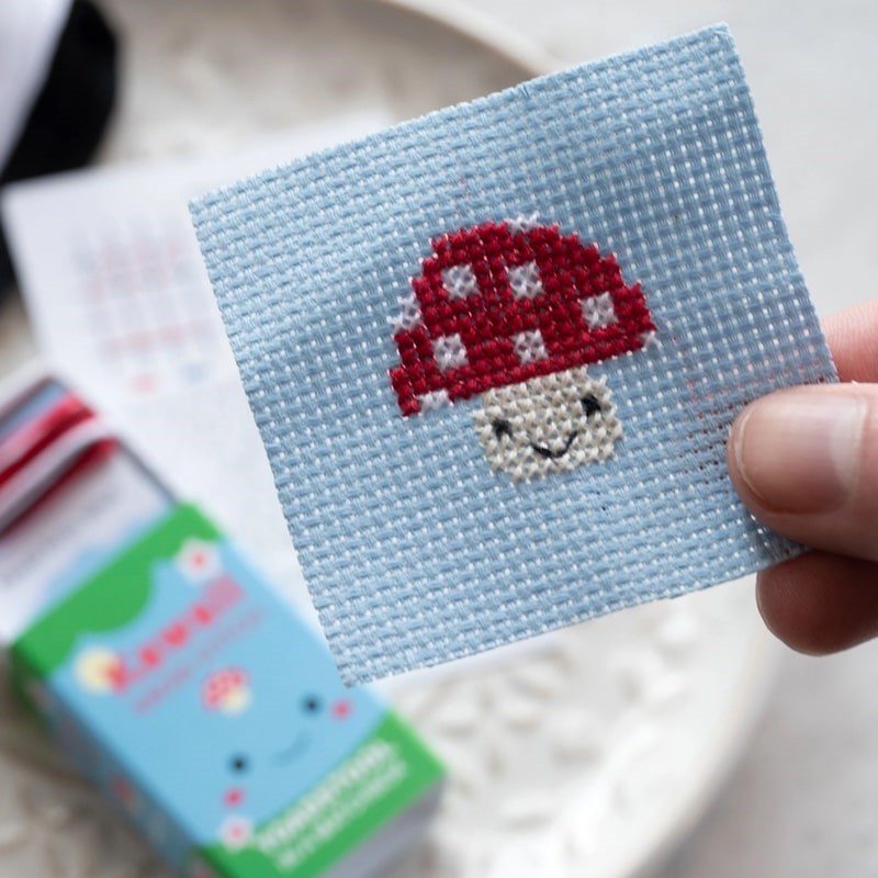 Kawaii Toadstool Mini Cross Stitch Kit In A Matchbox
