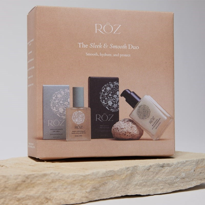 ROZ The Sleek &amp; Smooth Duo - lifestyle of box on top on rock