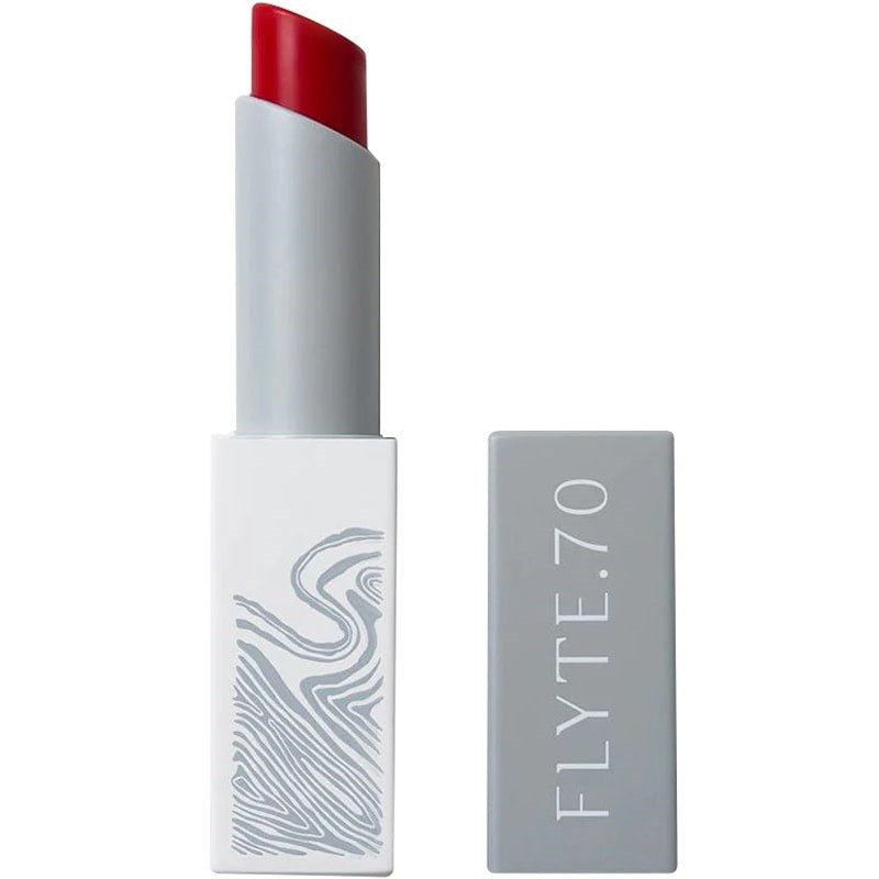 Flyte.70 S+S.LipSheer Tinted Lipstick Balm - Oh L&#39;Amour showing cap beside lipstick tube