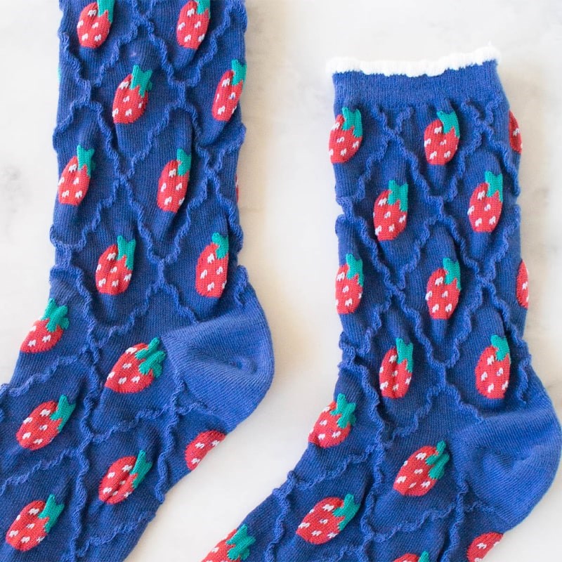 Tiepology Retro Strawberry Casual Socks - Closeup of product