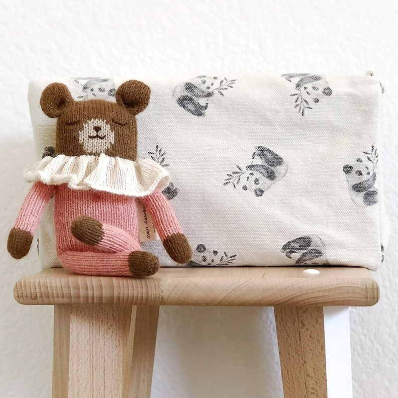 Rose in April Panda Toiletry Bag - Beige - Product shown on top of stool