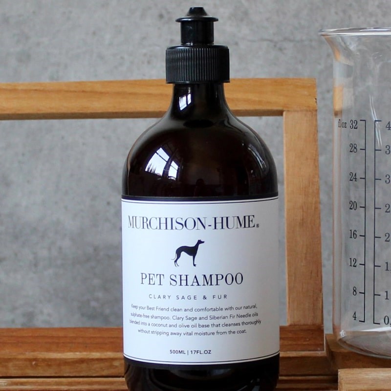 Murchison-Hume Organic Pet Shampoo - Clary Sage & Fur - Product shown on wood counter