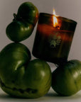 Flamingo Estate Organics Roma Heirloom Tomato Candle- Beauty shot, product shown stacked on top of tomatoes
