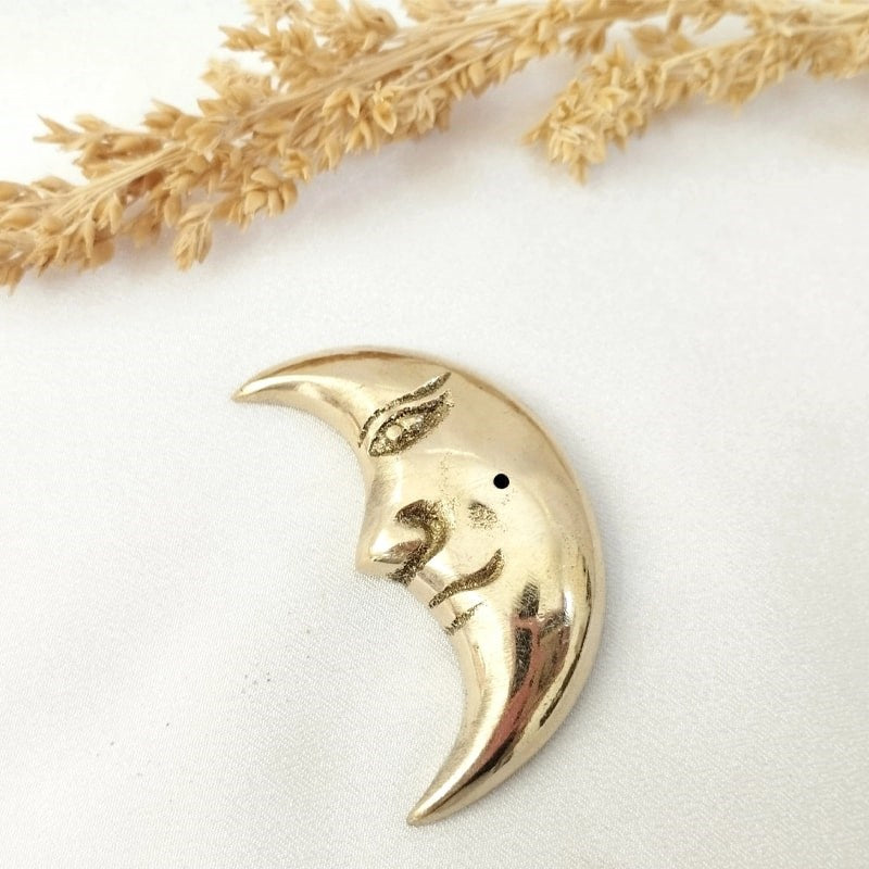 FERN Brass Incense Holder Moon with Face - Beauty shot
