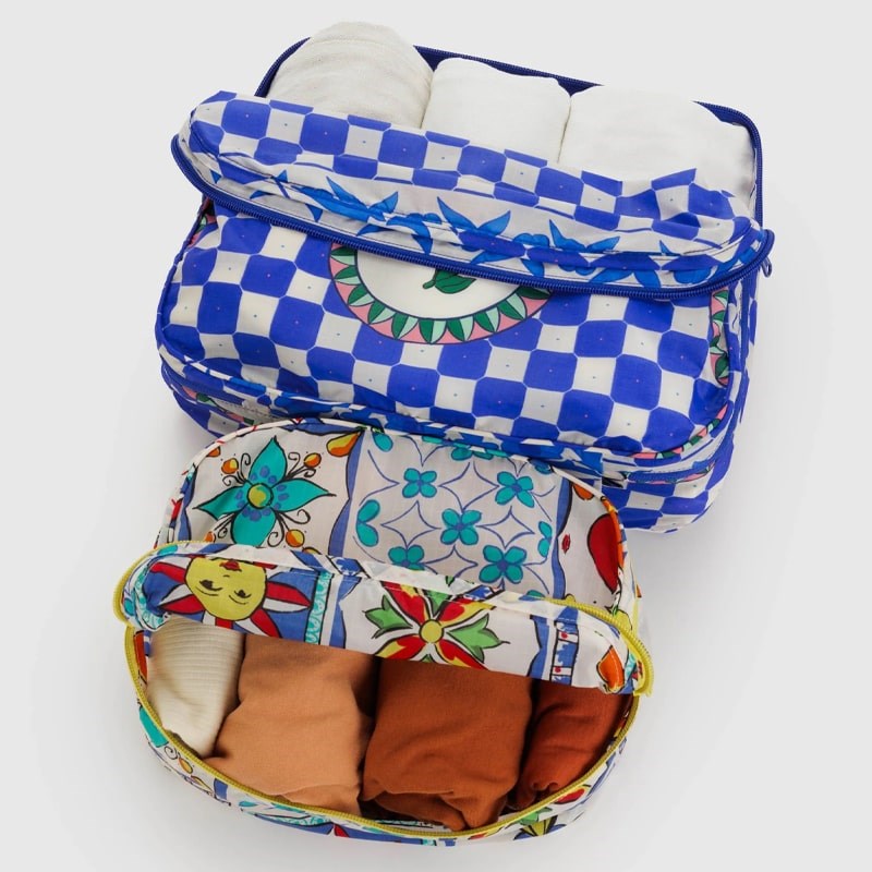 Baggu Packing Cube Set - Vacation Tiles - Product shown filled