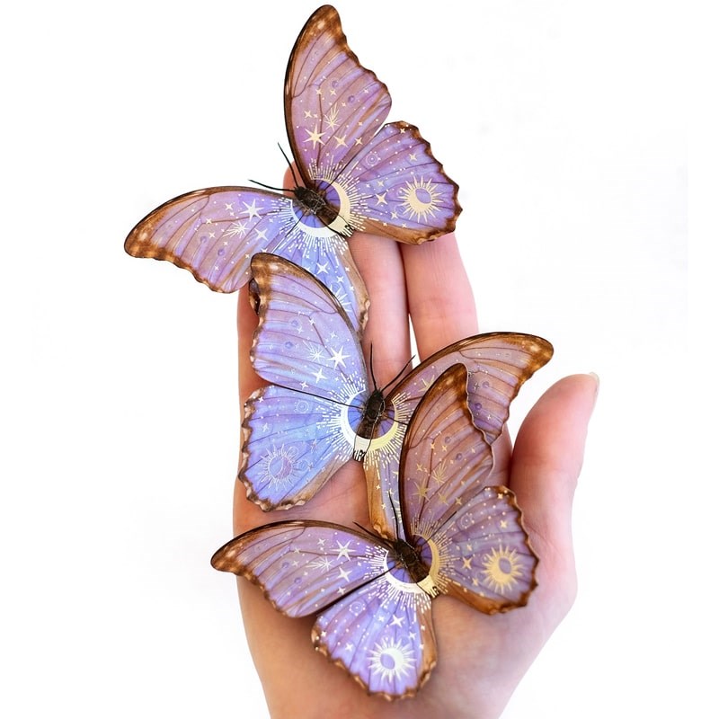 Moth &amp; Myth Celestial Beings Morpho Paper Butterfly Set - Products shown in models hand