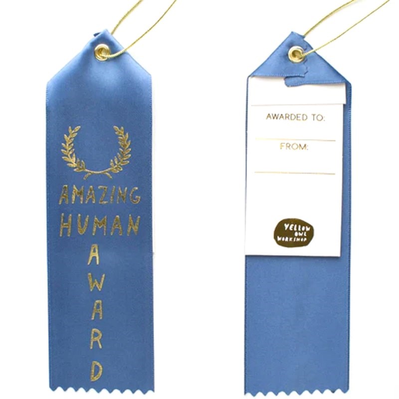 Yellow Owl Workshop Award Ribbon - Amazing Human Award - Front and back of product shown 