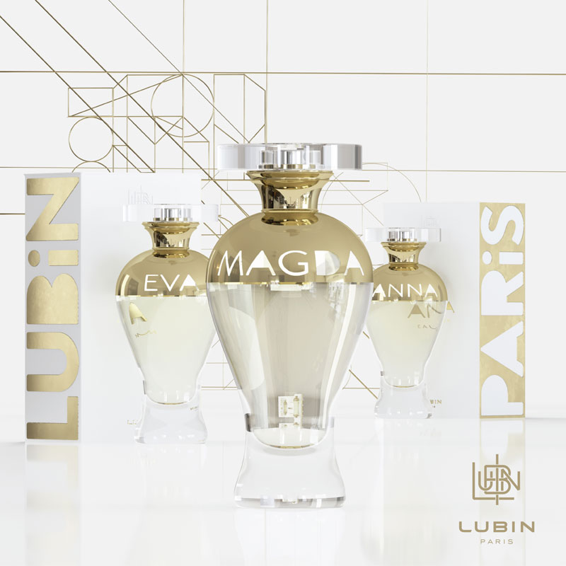 Event on December 7! &gt;&gt;&gt;&gt;&gt;Up Close &amp; Personal with Lubin Parfums! showing Eva, Magda and Anna parfum bottles