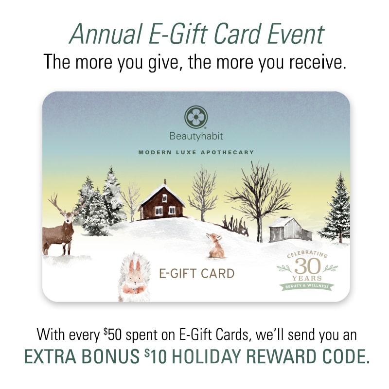 E-Gift Card image - with every $50 spent on E-Gift Cards, we’ll send you an extra bonus $10 Holiday Reward Code. No code necessary - details below