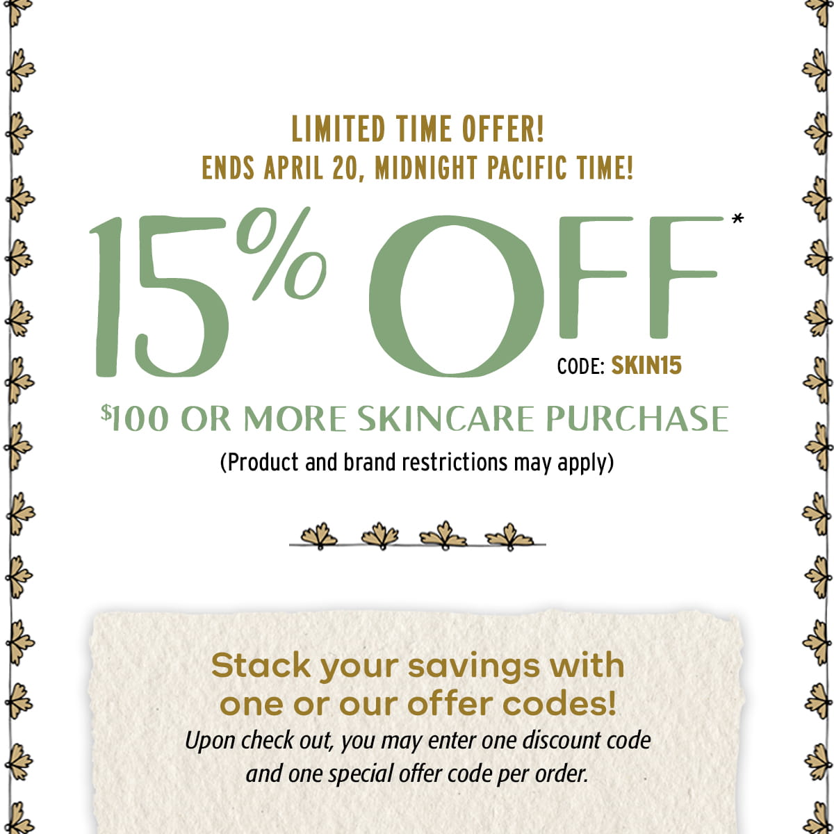 Image of 15% Off Skincare - with $100+ purchase in Skincare Category only - details below