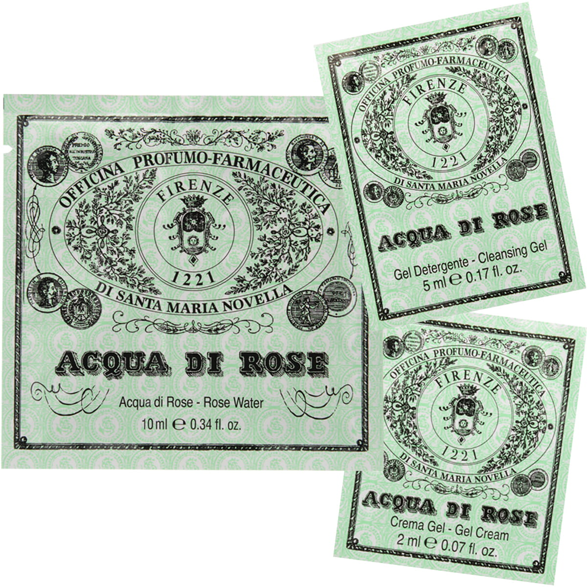 Image shows Try Me Set! that includes three sachets from the brand Santa Maria Novella.