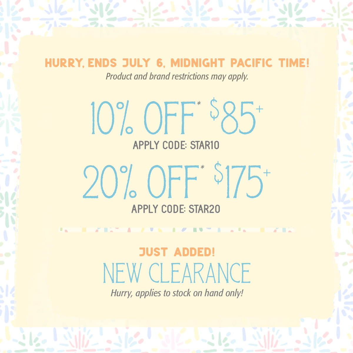 Image of Star Spangled Sale - Receive 10% OFF on your $85+ purchase, or receive 20% OFF on your $175+ SITEWIDE purchase - details below