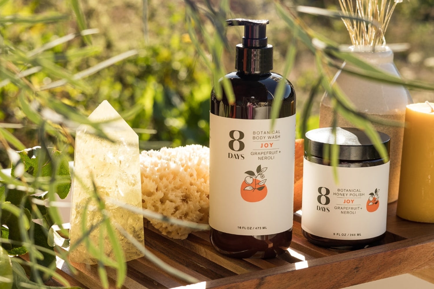 A selection of 8 Days Botanicals body care products
