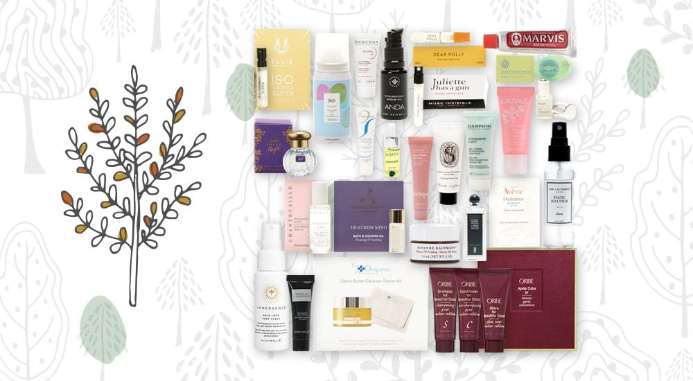 The Fall Beauty Bonus banner with seasonal art showing the 26 Piece Gift With Purchase of samples and deluxe minis