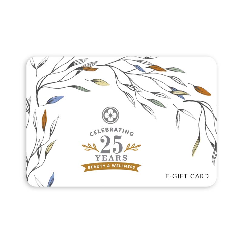 E-Gift Card with Beautyhabit - Celebrating 25 Years of Beauty & Wellness Logo and seasonal art in the background