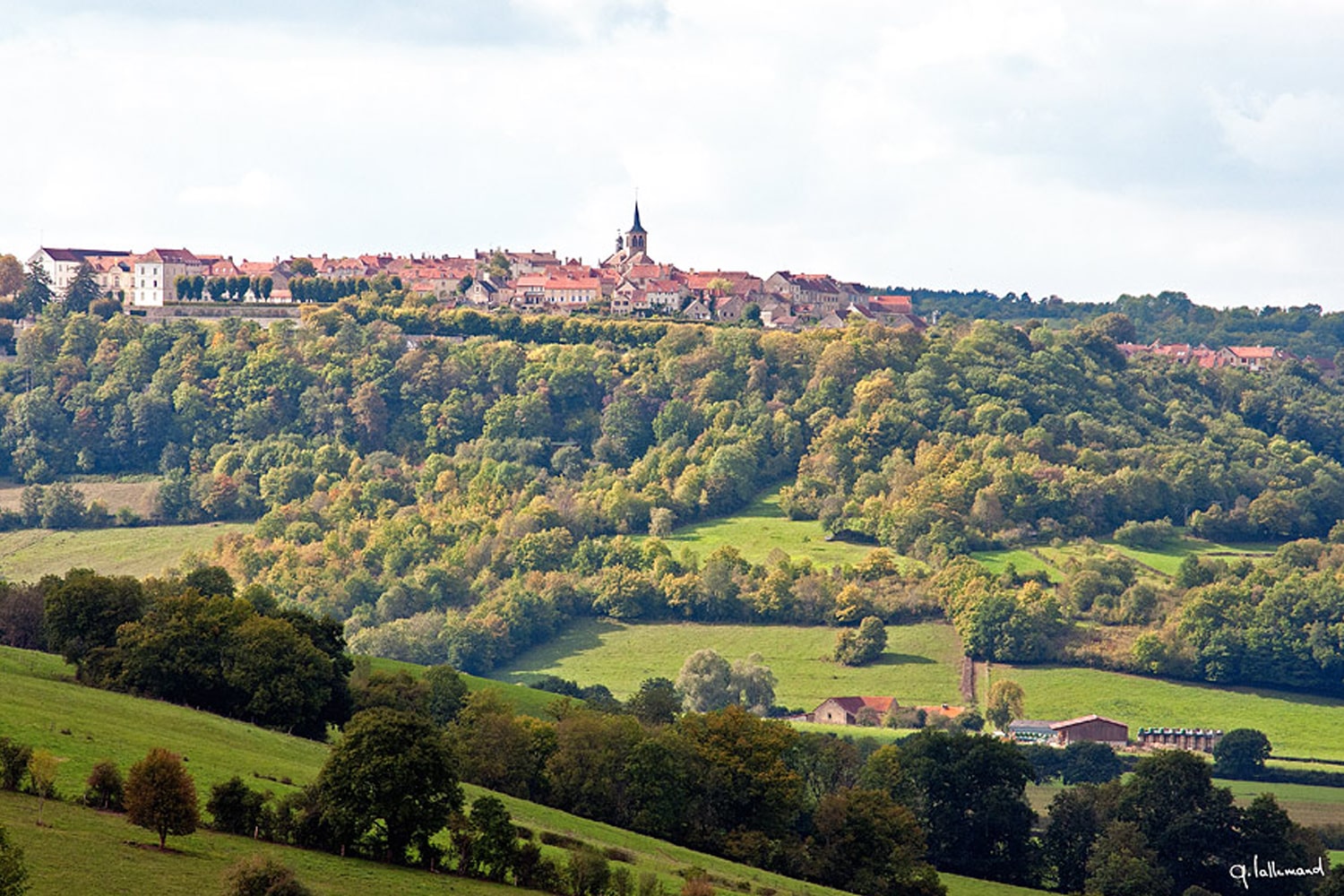 Landscape view of the village of Flavigny-sur-Ozerain the home of Les Anis de Flavigny candy