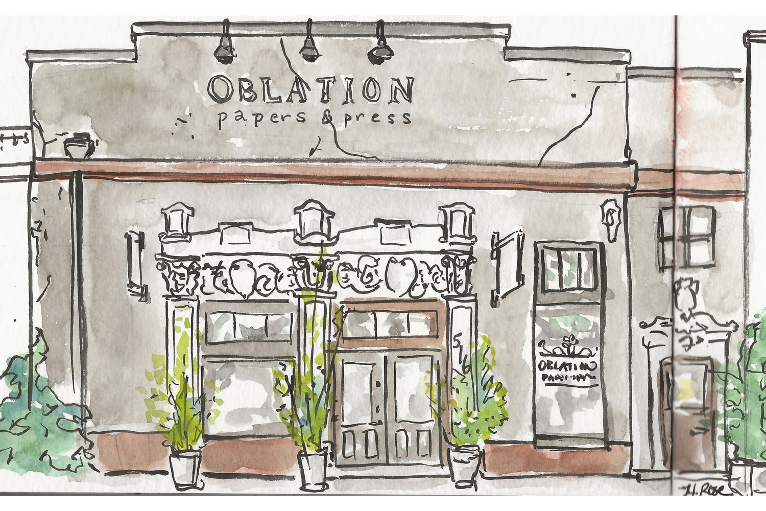 Illustration of Oblation Papers & Press storefront