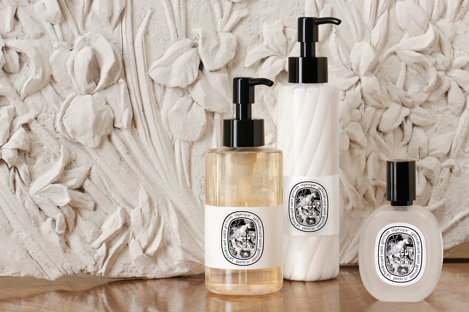 A selection of Diptyque Fleur de Peau products