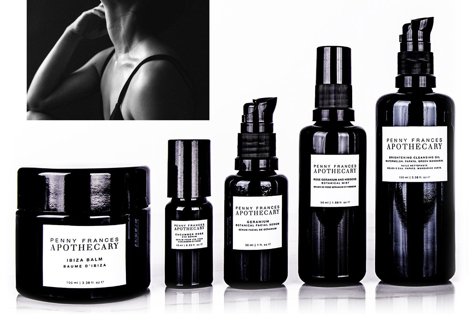 A selection of Penny Frances Apothecary skincare and body care products