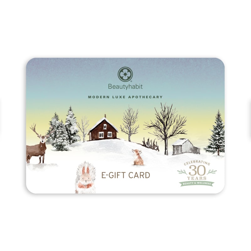 E-Gift Card with Beautyhabit - Celebrating 30 Years of Beauty & Wellness Logo and seasonal art in the background