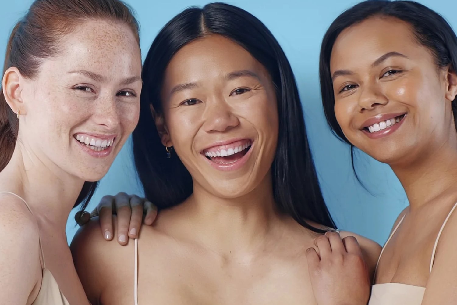 Three young women with beautiful skin