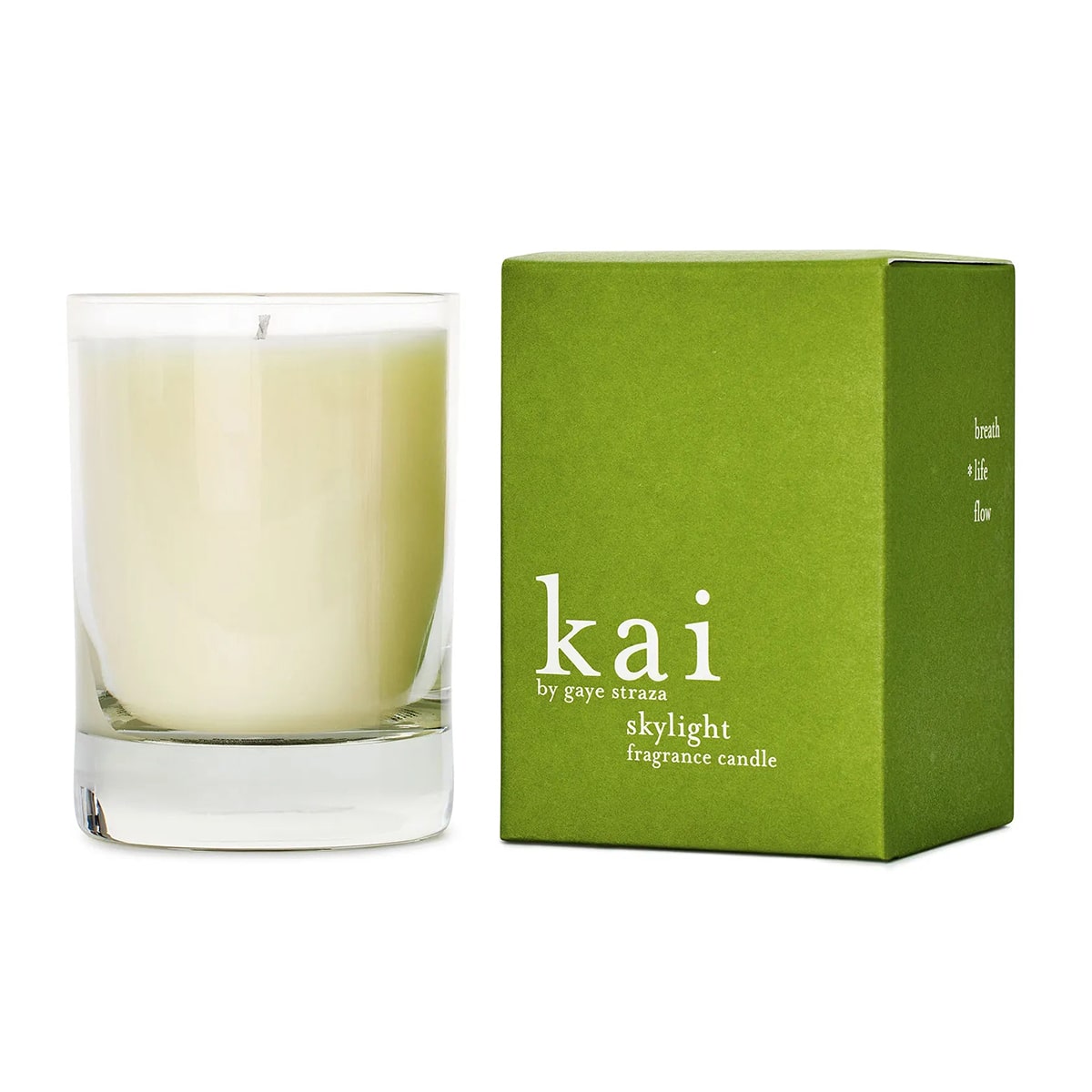 Kai Fragrance Skylight Candle (10 oz) with green packaging on a white background
