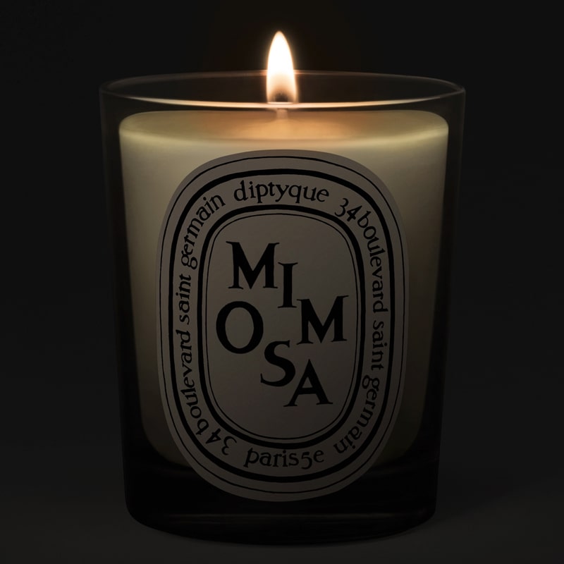  Diptyque Mimosa Candle - lit candle shown