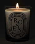 Diptyque Roses Candle - candle shown lit