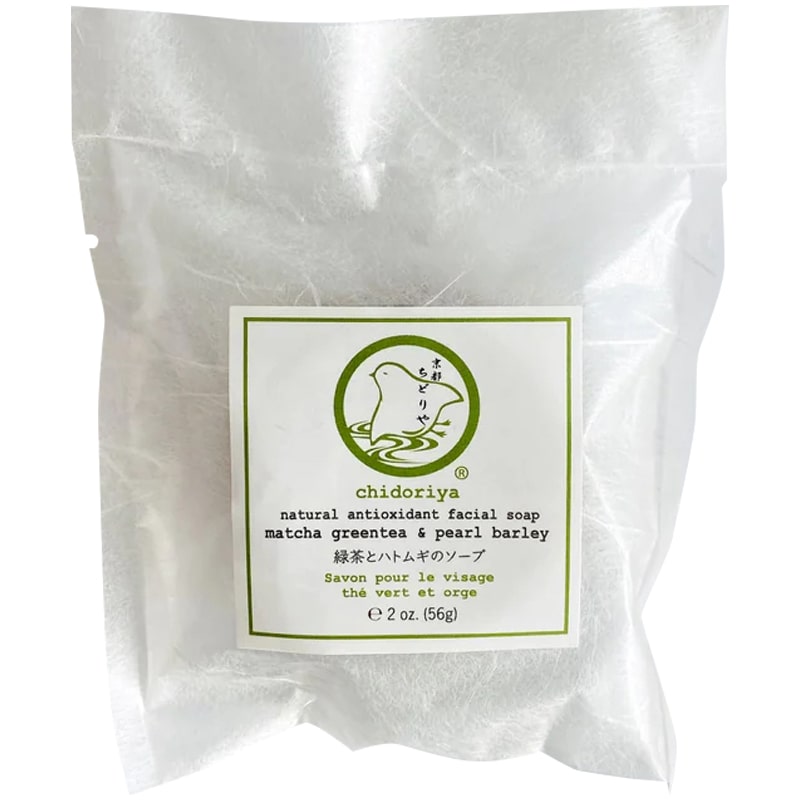 Chidoriya Green Tea &amp; Pearl Barley Soap (2 oz) in packaging