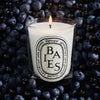 Diptyque Baies (Berries and Bulgarian Roses) Candle (190 g) - product shown on top of blueberries.