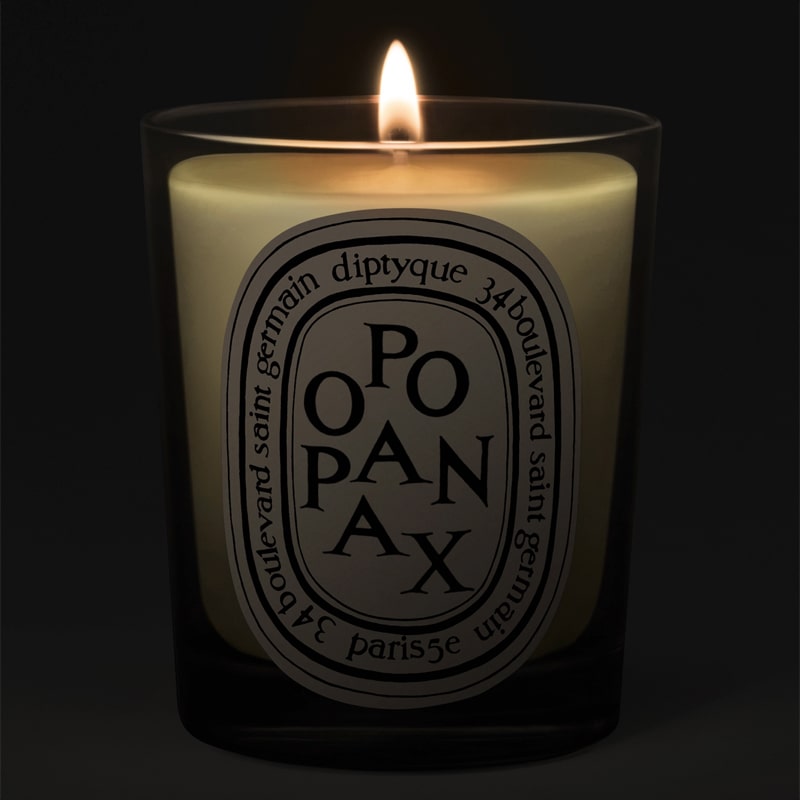 Diptyque Opopanax Candle - lit candle shown