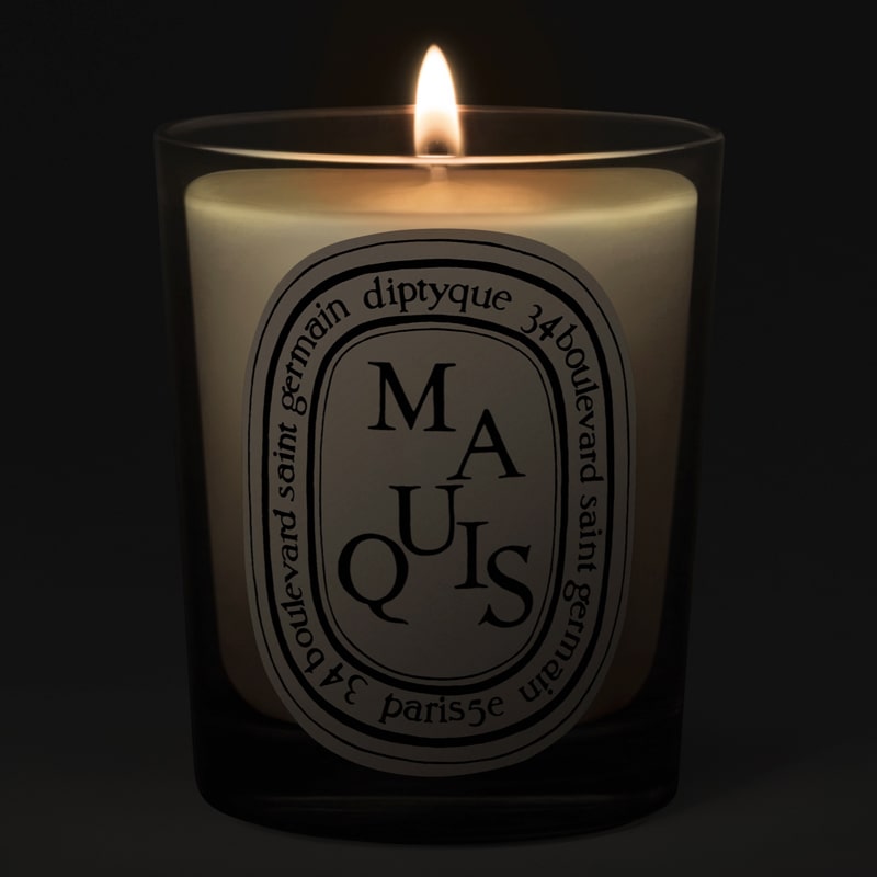 Diptyque Maquis Candle - lit candle shown