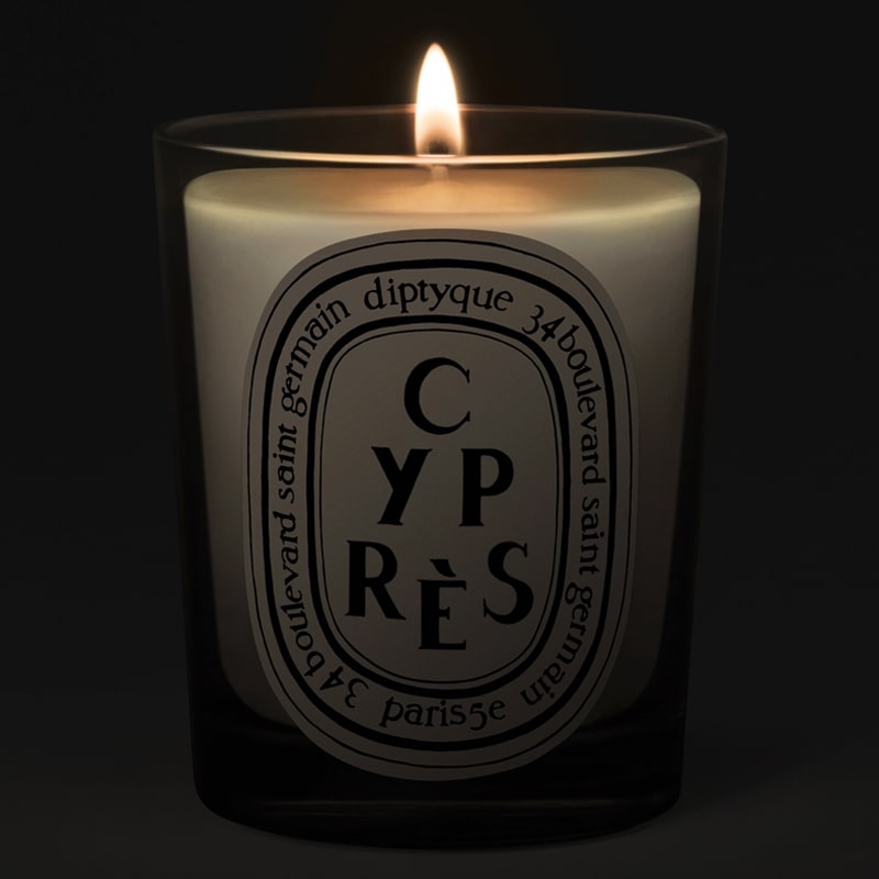 Diptyque Cypres (Cypress) Candle - lit candle shown