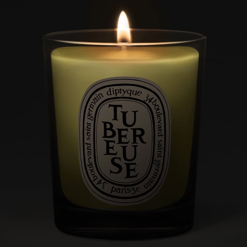  Diptyque Tubereuse (Tuberose) Candle - lit candle shown