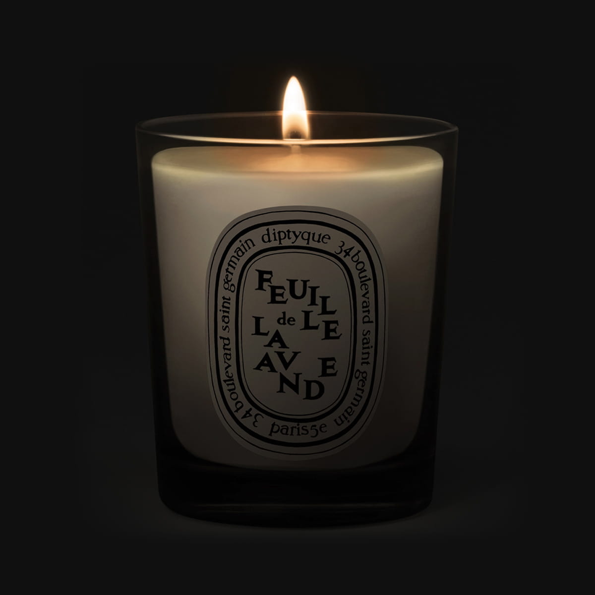 Diptyque Feuille de Lavande (Lavender Leaf) Candle (70 g) shown lit